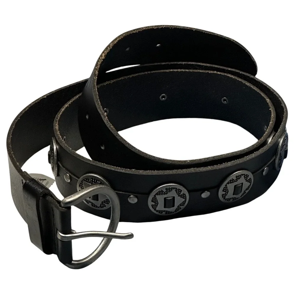 Mens Black Leather Western Concho Studded Belt Large L AEO 2015